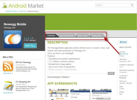 Searching the Android Market Webstore