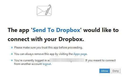 Send to Dropbox App Connection