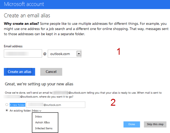 Setting up Outlook Alias