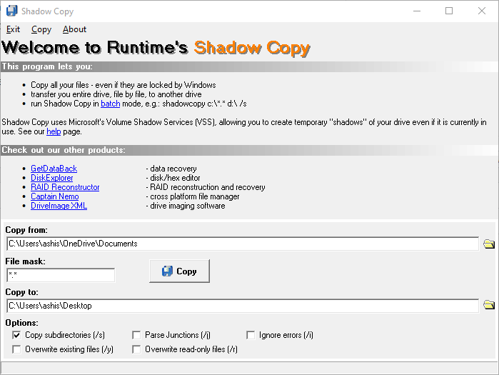 Shadow Copy Windows 10