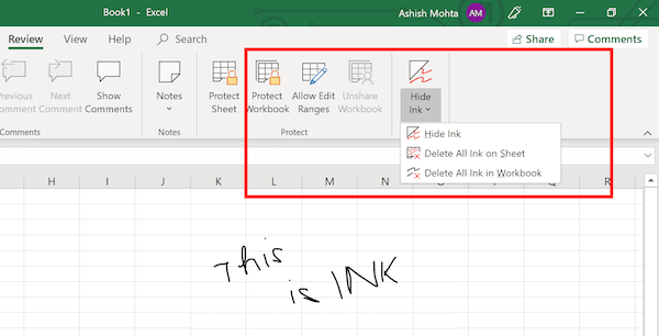 What is Show or Hide Ink in Excel/Word/PowerPoint (Office 365)