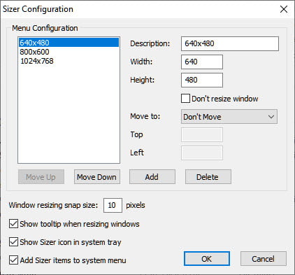 Sizer Windows Configuration
