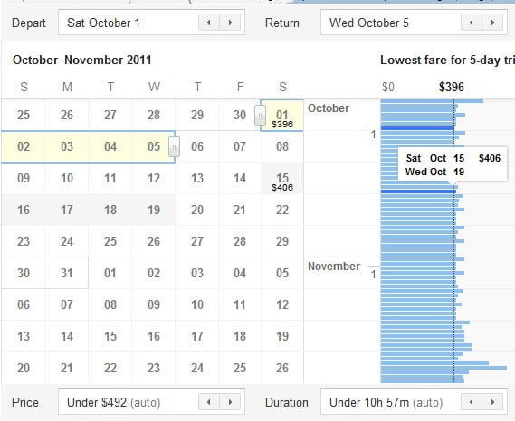 Smart Calendar in Google Flight Search