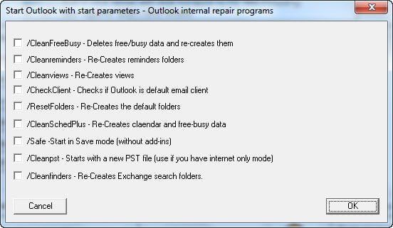 Start outlook with parameters