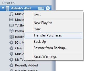 Transfer purhcases in iTunes