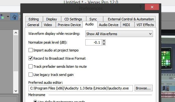 Using External Audio Editor in Sony Vegas Pro