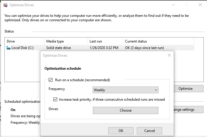 windows 10 defrag optimization not available