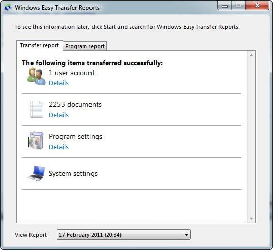 Windows 7 after transfer User Details