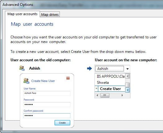 Windows 7 easy Transfer Map Accounts
