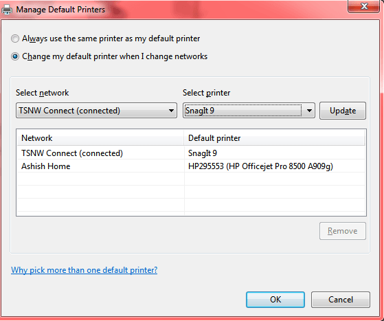 Windows manage default printers