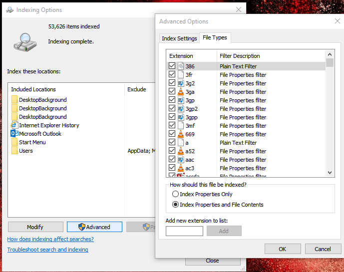 Windows Indexing File Contents