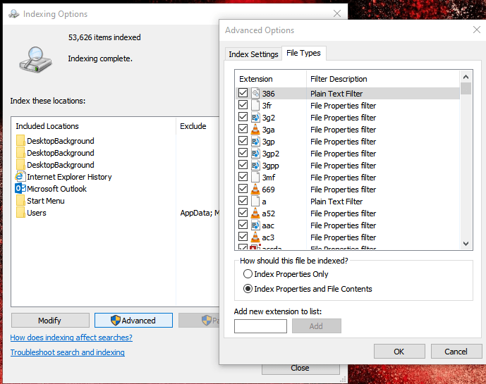 searching wthing word files windows 10