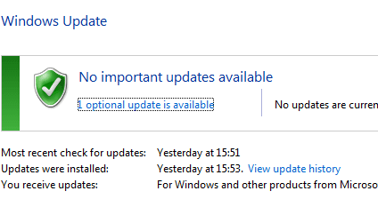 Windows optional updates