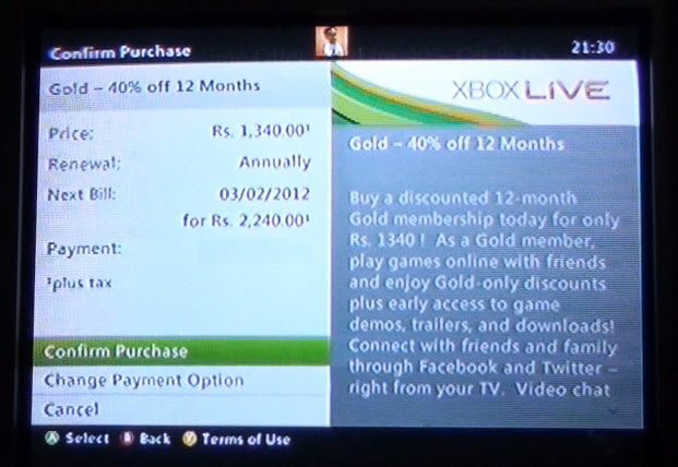 XBox Gold Offer Purchase