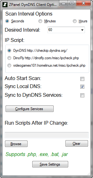 Zpanel Dynamic DNS Options