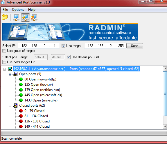 advanced port scanner radmin