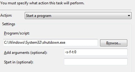 task scheduler shutdown windows 10