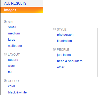 Bing image search options