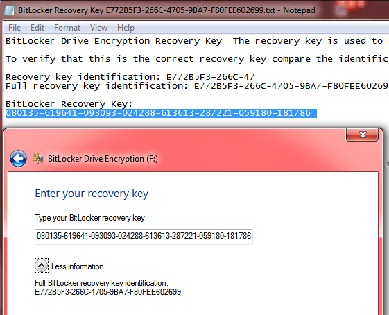 BitLocker recovery key