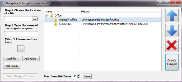 Windows 7 Custom Jump List
