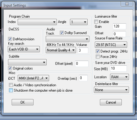 DVD to 3GP input settings