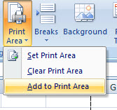 Excel printing setting areas