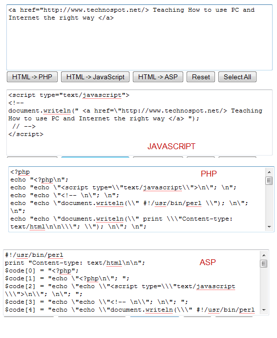 Convert HTMLto Javascript, PHP, ASP