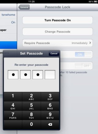 iPad Password Lock Setting