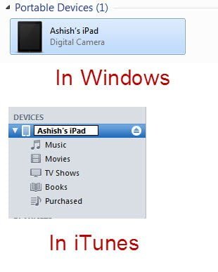 iPad in iTunes and Windows