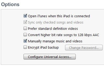 iTunes Device Options Manual Sync