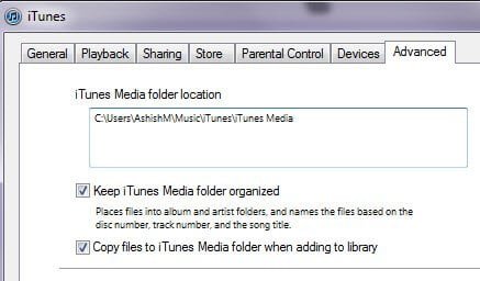 iTunes Media Folder Settings