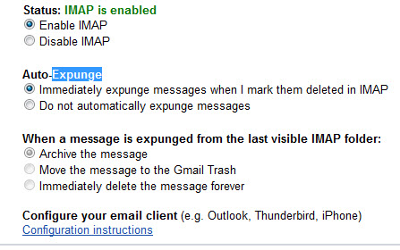 IMAP and Gmail Purge Settings