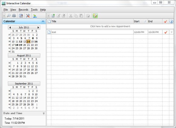 interface of Free Calendar Planner utility for windows