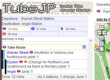 Duration of travel in Tube