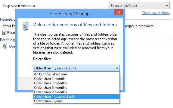 Manually Cleaning up Saved versions of File history Backup
