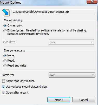 Options before mounting files