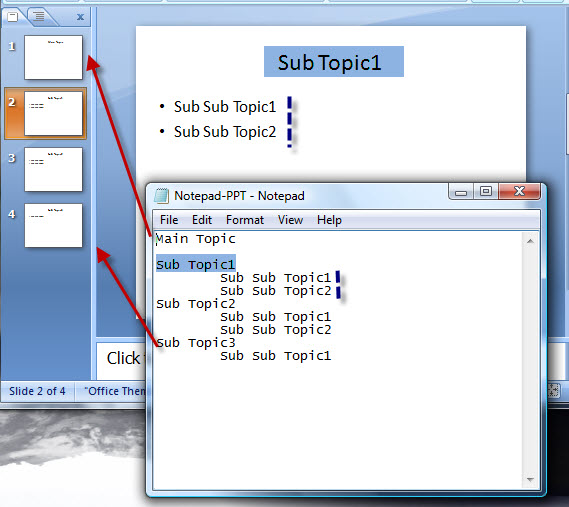 Quickly create power point slides using notepad