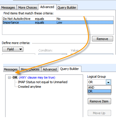 Creating query builder in Outlook Search
