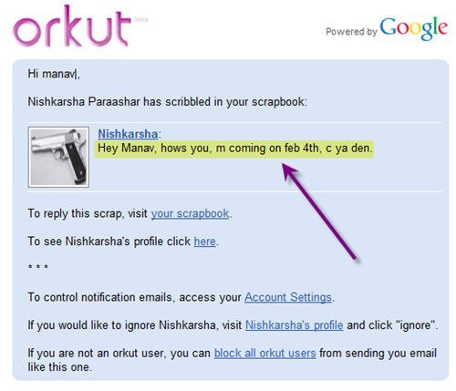 Read Orkut scrap by Email