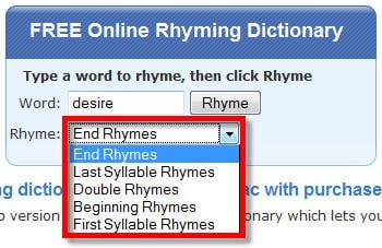 Rhyming Dictionary Options