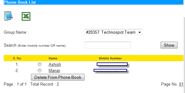 Phone book list with search