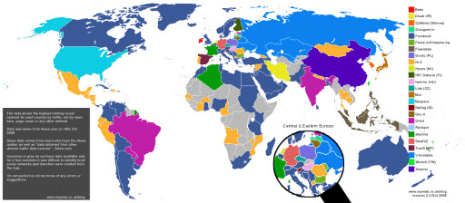 Map showing Social Networking Site's Popularity