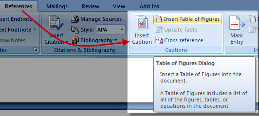 insert table reference in word