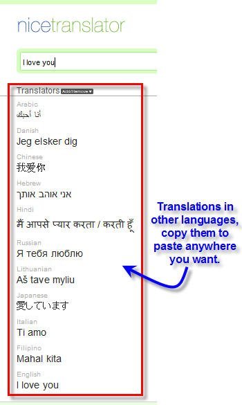 Translation from english to other languages