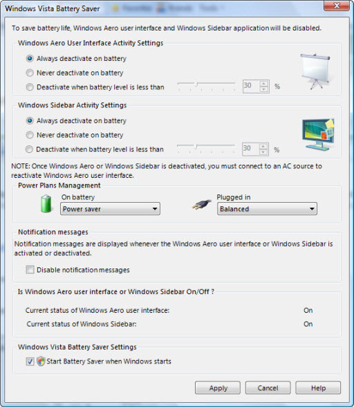 Run your laptop for longer time with Windows Vista battery Saver