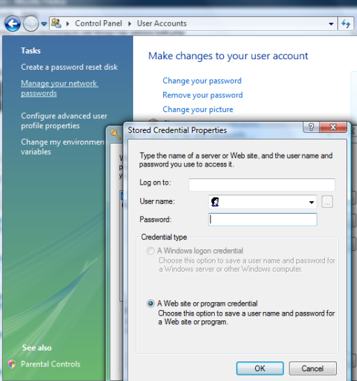 Vista Network Password manager