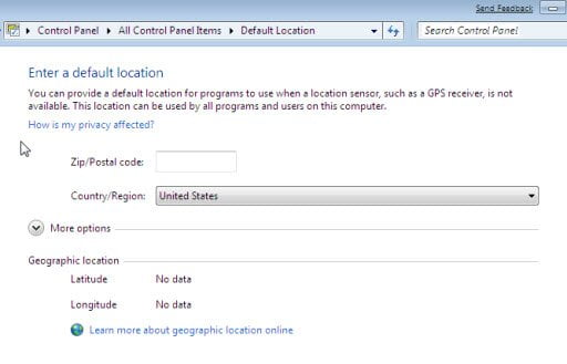Default Location in Windows 7