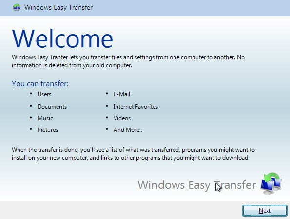 Windows 7 easy transfer