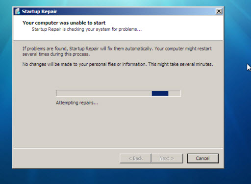 startup repair windows 7 taking forever