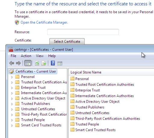 Windows 7 Certificate manager